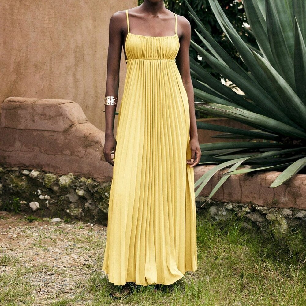 Yellow Sexy Women's Sleeveless Bohemian Tropical Holiday Dress - Picture 7 of 9